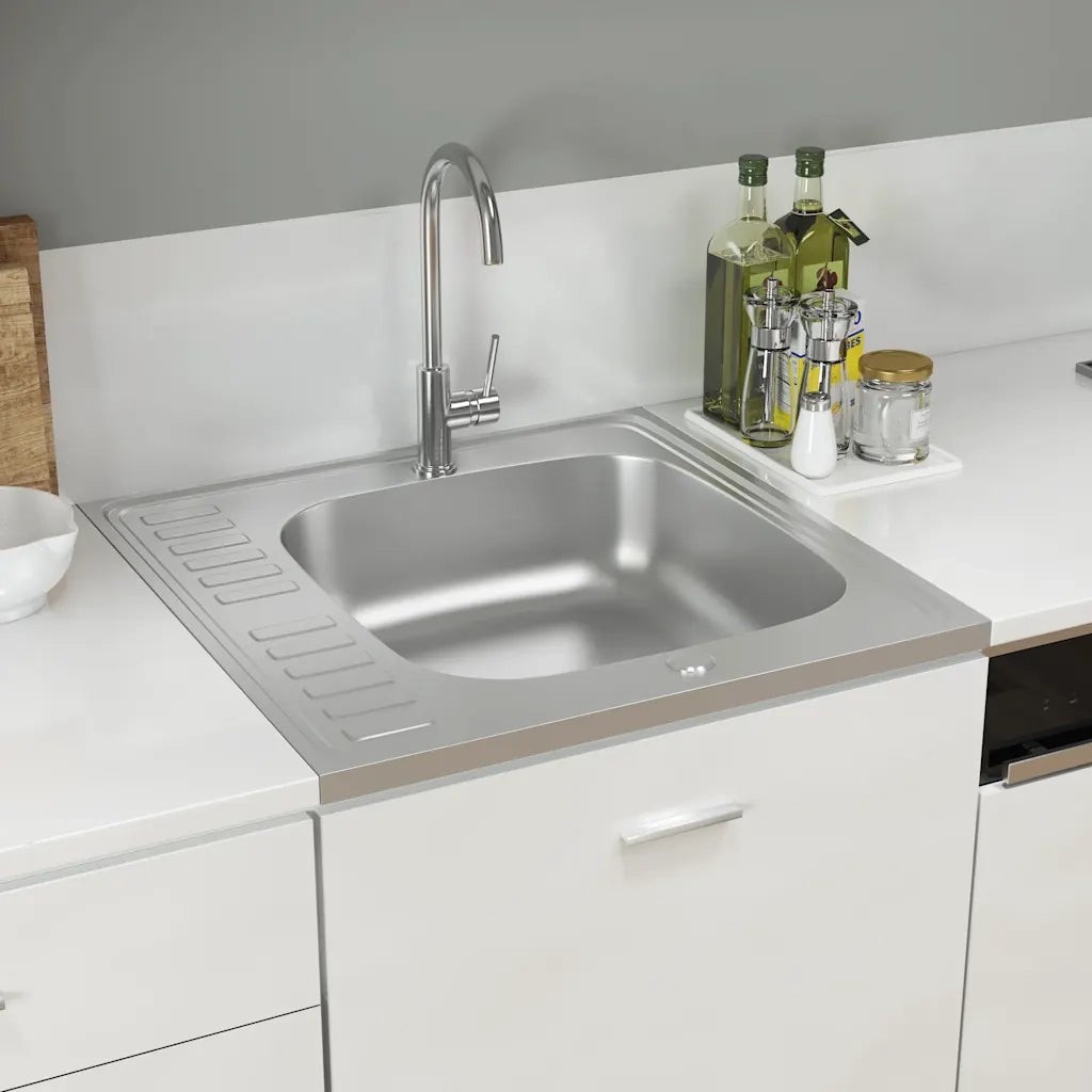 Lavello da Cucina con Scarico Argento 600x600x155 mm Acciaio 147231