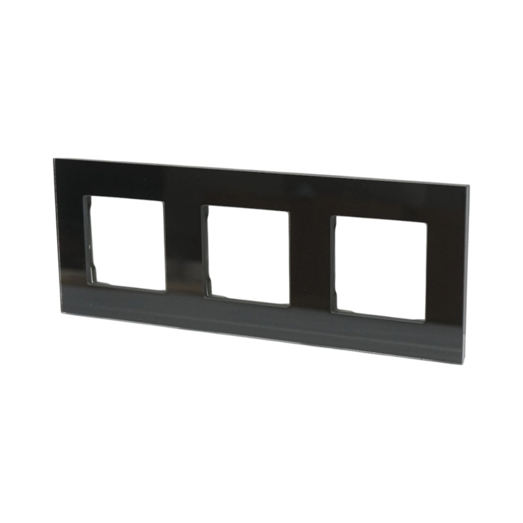 Cornice tripla in vetro nero per presa e interruttore 228x86x10 mm