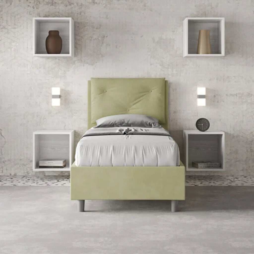 Letto singolo senza rete imbottito 80x190 microfibra tè verde Appia