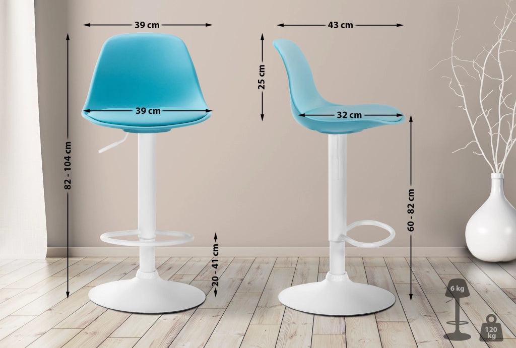 Sgabello di design KIEL in polipropilene e similpelle bianco,blu