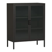 Credenza in metallo con ante in vetro acciaio e vetro temperato 102 x 80 x 40 cm nero 03_0006608