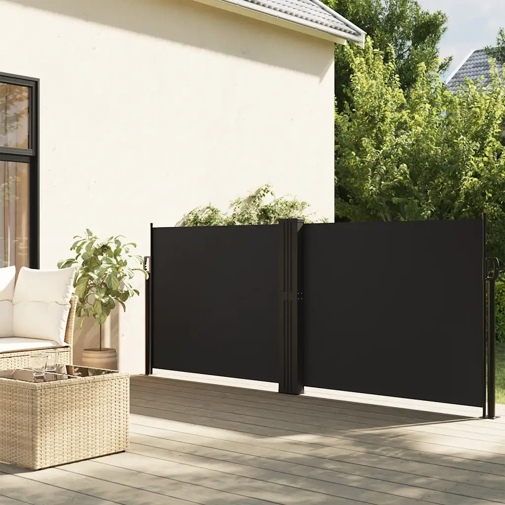 Tenda da Sole Laterale Retrattile-Tenda parasole per balcone per giardino Nera 140x1200 cm
