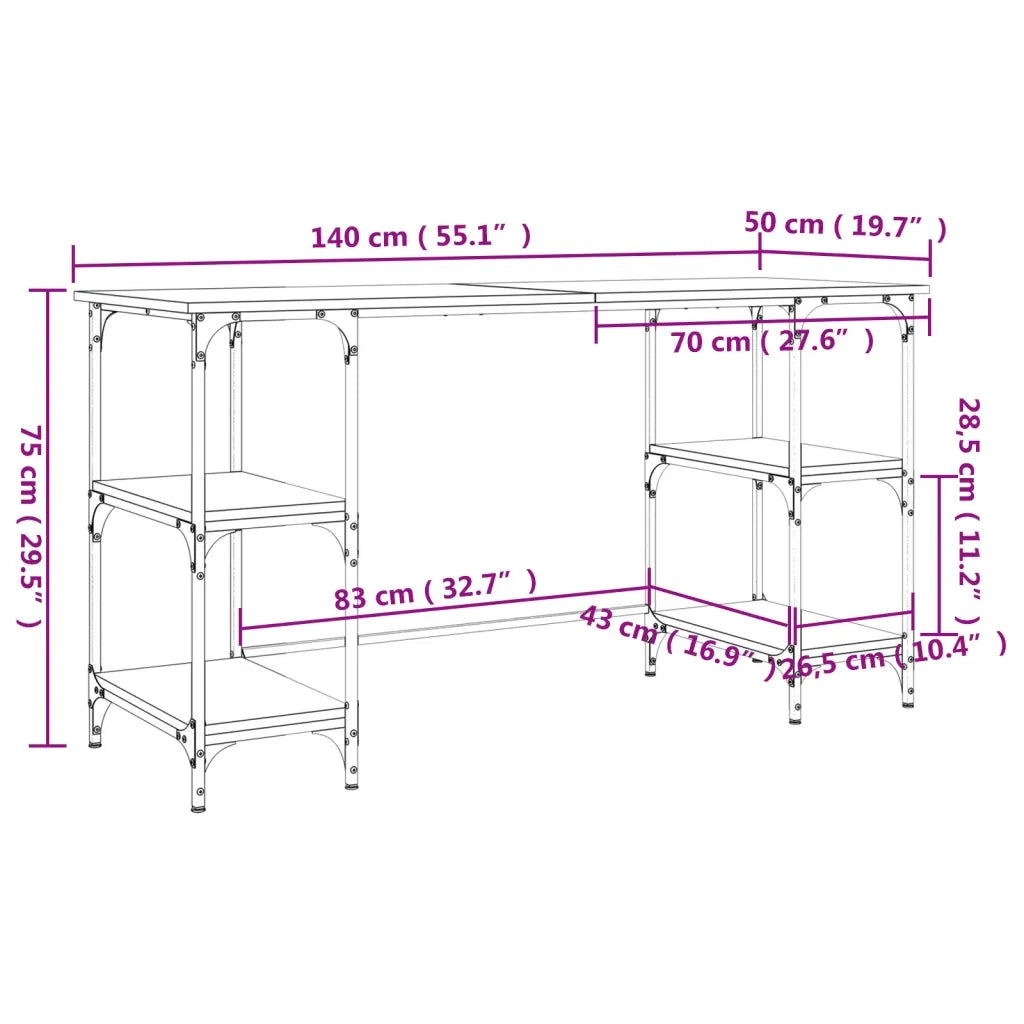 Scrivania | Tavolo da Ufficio Grigio Sonoma 140x50x75cm Metallo e Legno Multistrato