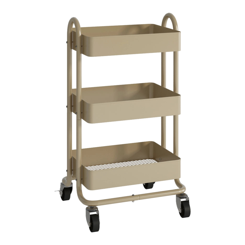 Carrello da Cucina 'Pyhäntä' in Acciaio con 3 Contenitori - color Cammello [en.casa]