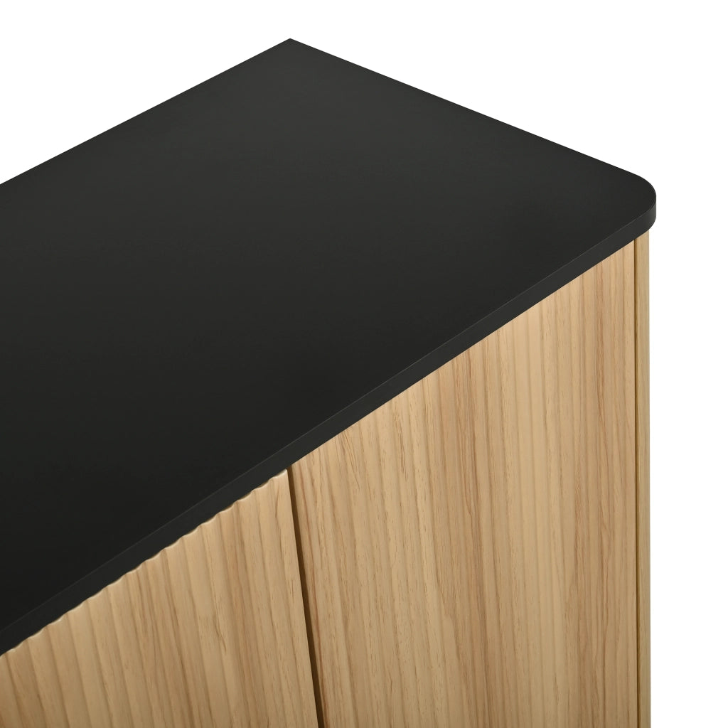 Credenza e madia a 4 ante con finitura effetto legno, maniglie in alluminio, per soggiorno, 139 × 40 × 75 cm