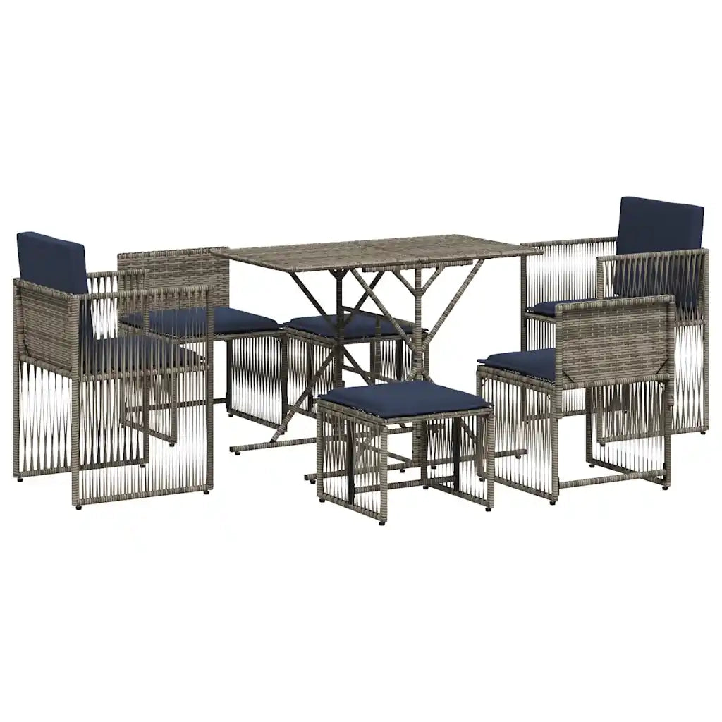 Set da pranzo da giardino da 7 pz con Cuscini in Polyrattan Grigio 369016