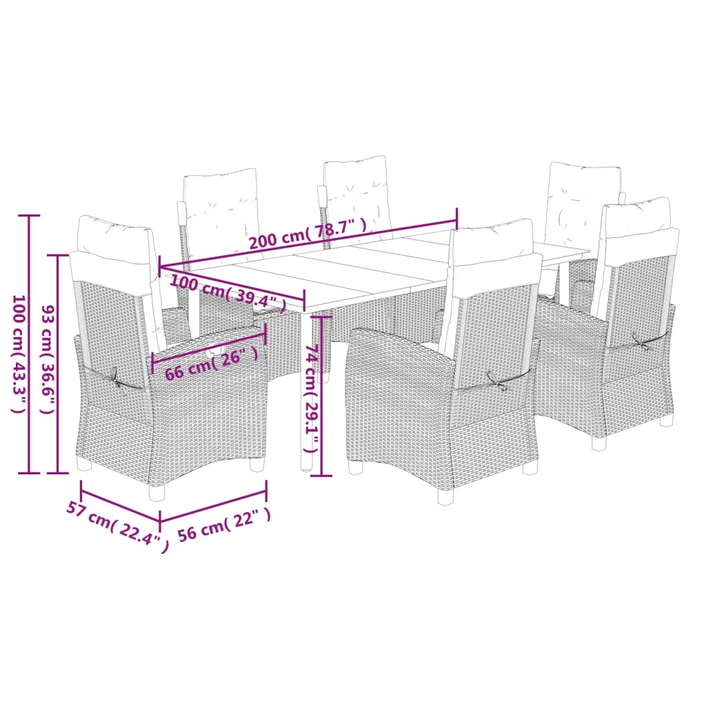 Set da Pranzo da Giardino 7pz con Cuscini in Polyrattan Marrone 3212779