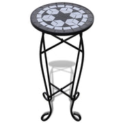 Tavolino-Tavolino da Soggiorno-Tavolino da Salotto per Piante con Mosaico Nero e Bianco
