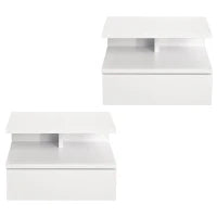 Set da 2 Comodini Sospesi per Camera da Letto con Cassetto e Mensola Superiore in Legno 35x32x22.5cm