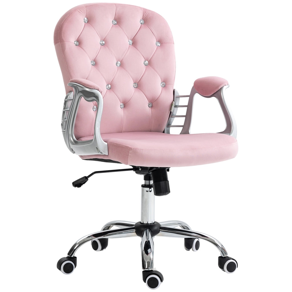 Sedia da Ufficio in Velluto con Braccioli e Schienale ¨C zephmum ¨C Rosa 59.5x60.5x93-103 cm