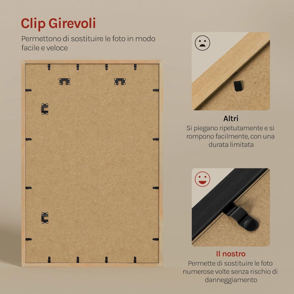 Set di 3 Cornici Foto 50x70 cm con Passepartout, Portafoto da Parete e Tavolo, Verticale o Orizzontale, in Legno Massiccio, Oro