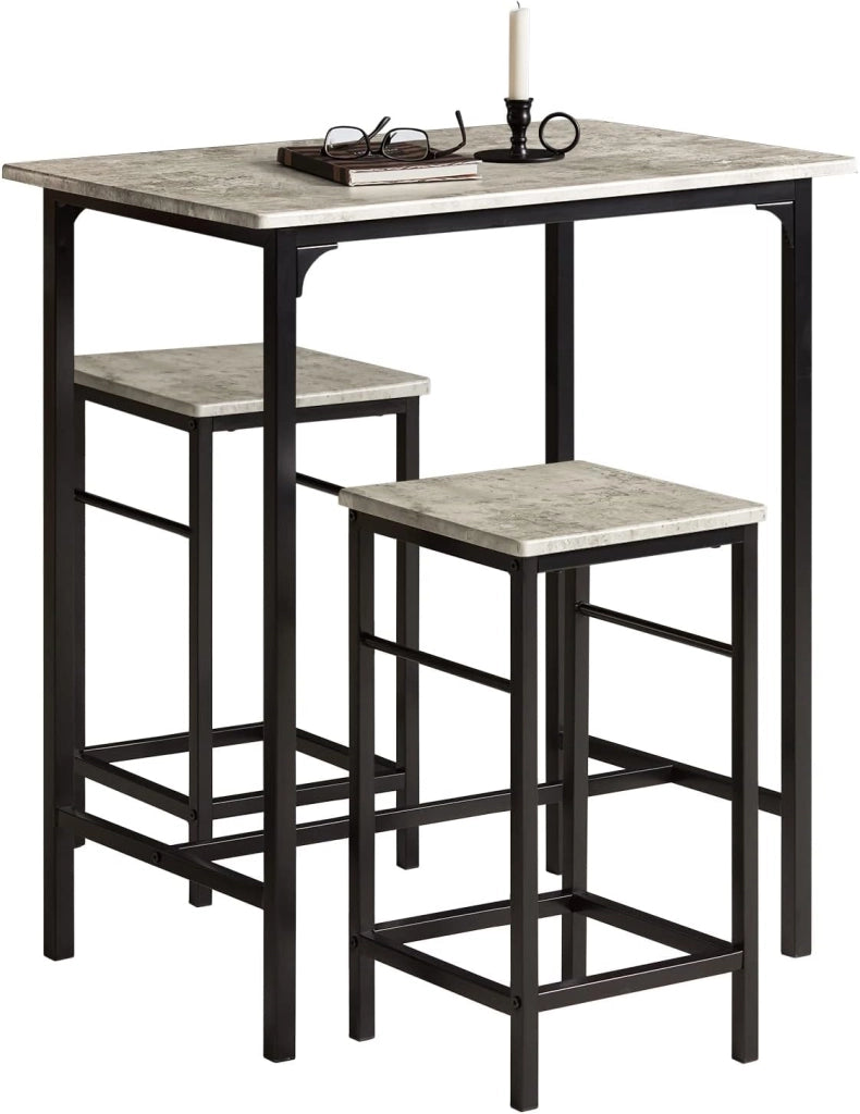 Set Tavolo da Bar Alto con 2 Sgabelli - Tavolo Salvaspazio per Cucina Piccola e Balcone, Stile Industriale Moderno - Tavolino Alto da Esterno per Giardino o Terrazzo OGT10-HG
