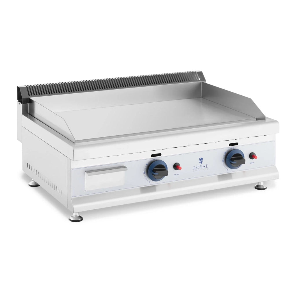 Plancha professionale in acciaio inox a gas naturale 75 cm 2 zone cottura 2 x 3 100 watt (piastra 74,5 x 40 cm, 20 mbar, gas naturale, 50 - 300 °c, liscia, evacua il grasso) 14_0004036