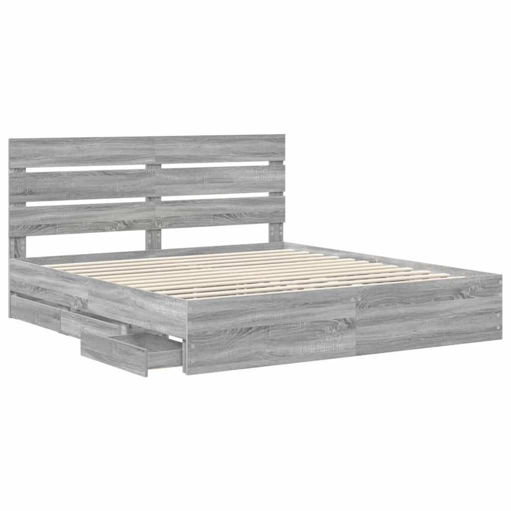 Letto matrimoniale | Letto per adulti | Struttura del letto con cassetto Grigio Sonoma 180 x 200 cm