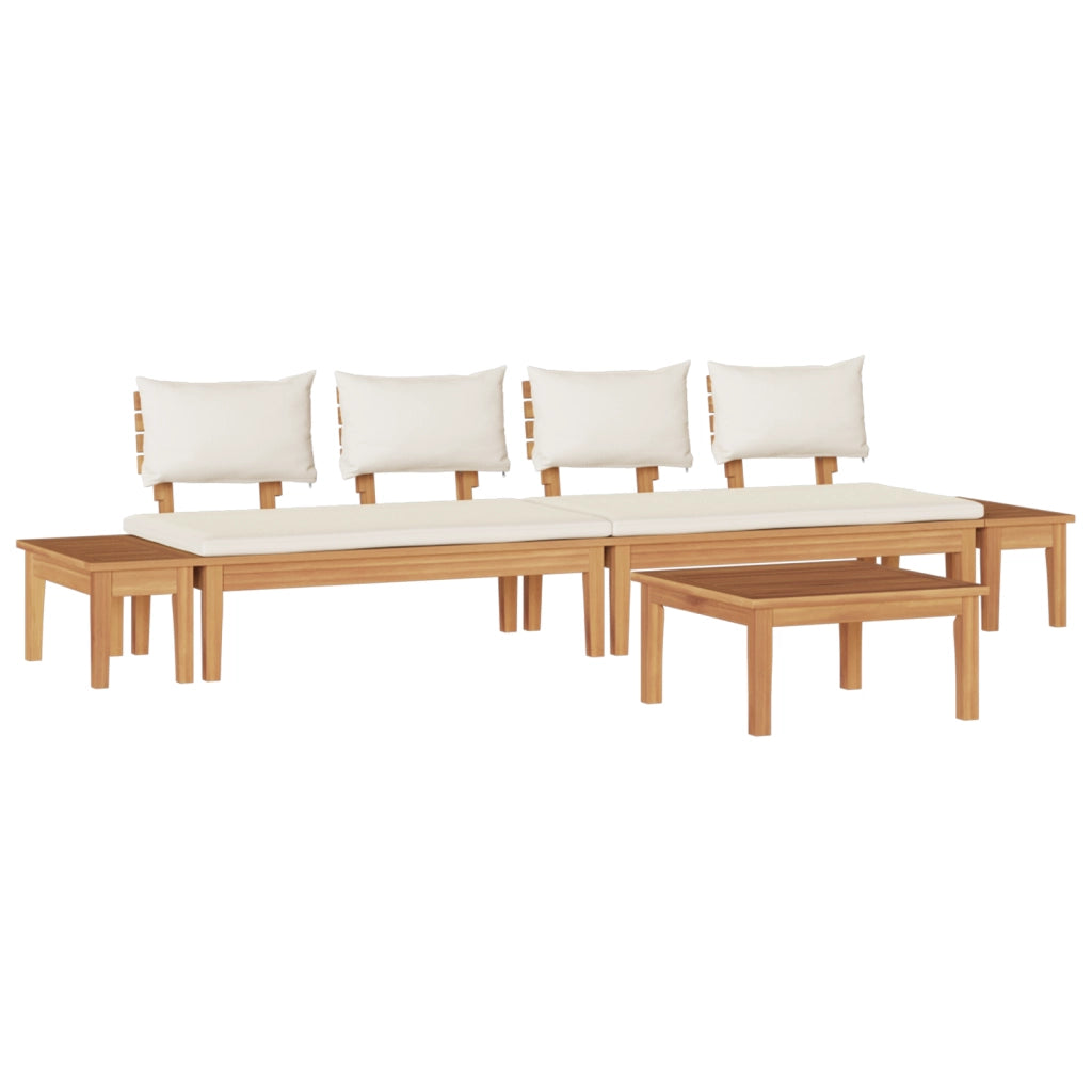 Set Panchina da Giardino  da 5 Pezzi con Cuscini in Legno Massello Teak