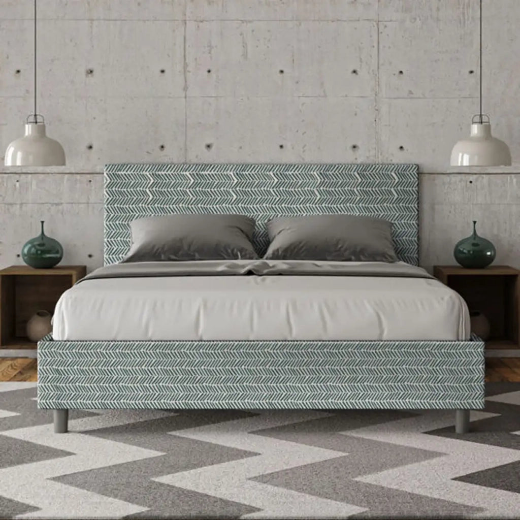 Letto matrimoniale contenitore imbottito 160x210 tessuto Aragona 7 azzurro Adele