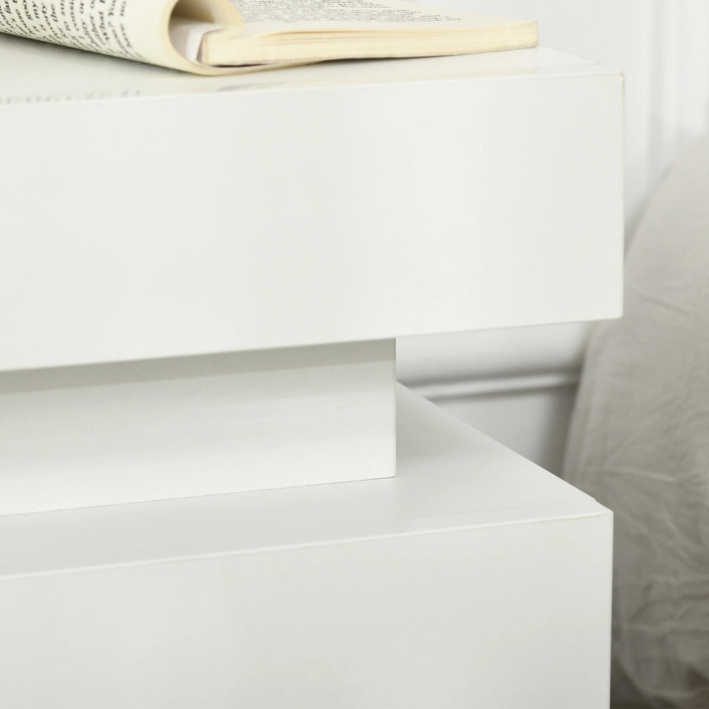 Comodino con Luci LED e 2 Cassetti ¨C Zephmum ¨C Bianco, Multistrato, 45x35x52 cm