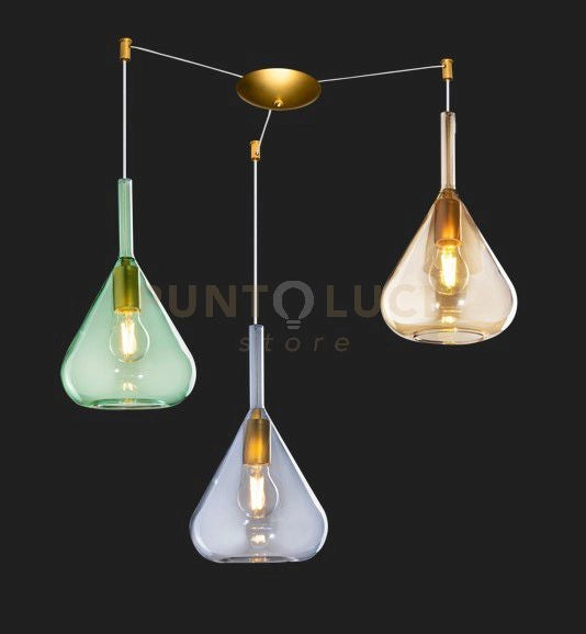SOSPENSIONE OTTONE SAT. 3 LUCI SPOSTABILE VETRI AM + VE + BL 1177OS-S3 S-MC