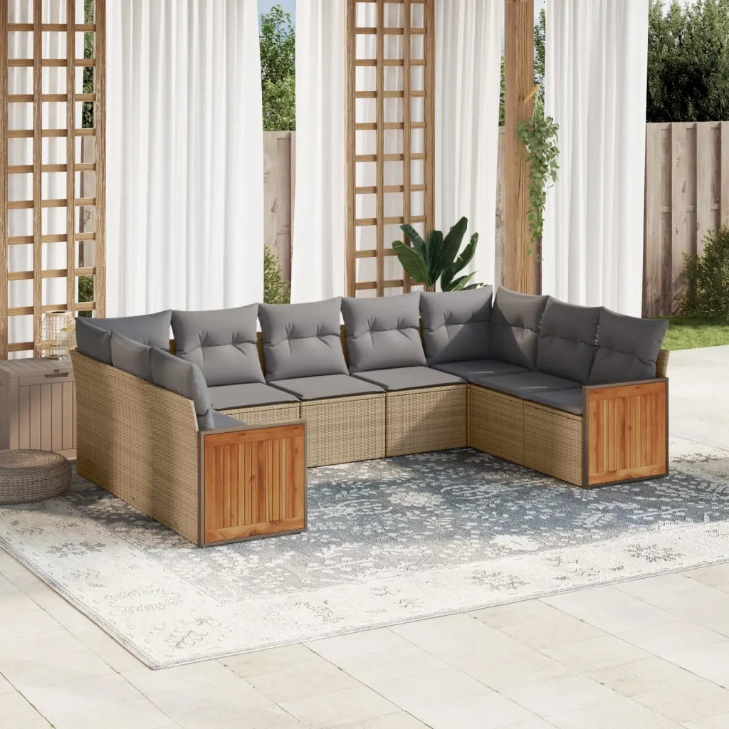 Set Divano da Giardino 9 pz con Cuscini Beige in Polyrattan 3227956