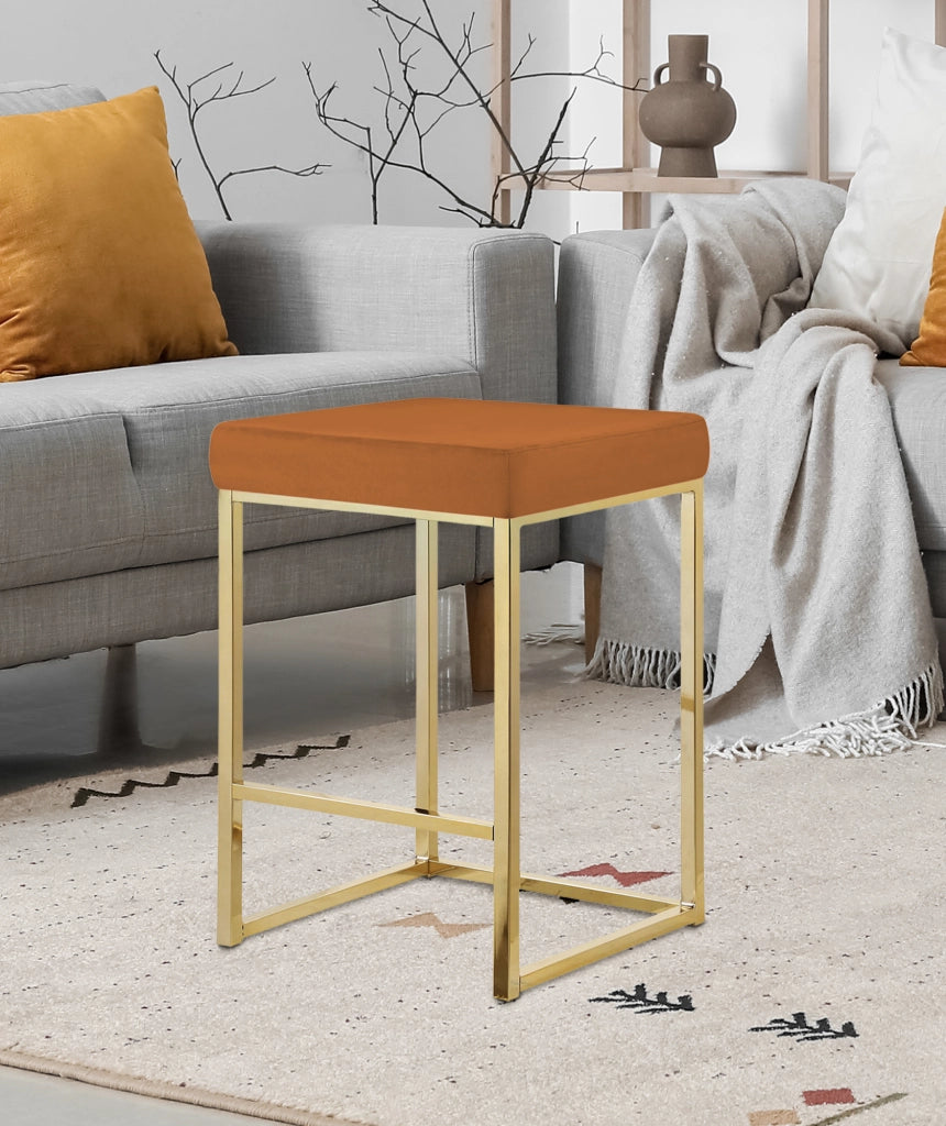 Sgabello Moderno In Velluto Sedile imbottito Gambe In Acciaio Dorato Senza Schienale Casa Sedia Cucina Bar Pub Seduta Rialzata Di Design - Ruggine