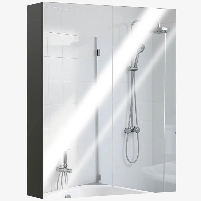ARMADIETTO PENSILE BAGNO 2 ANTE CON SPECCHIERA E 2 RIPIANI INTERNI IN MDF, 60X15X75 CM, NERO