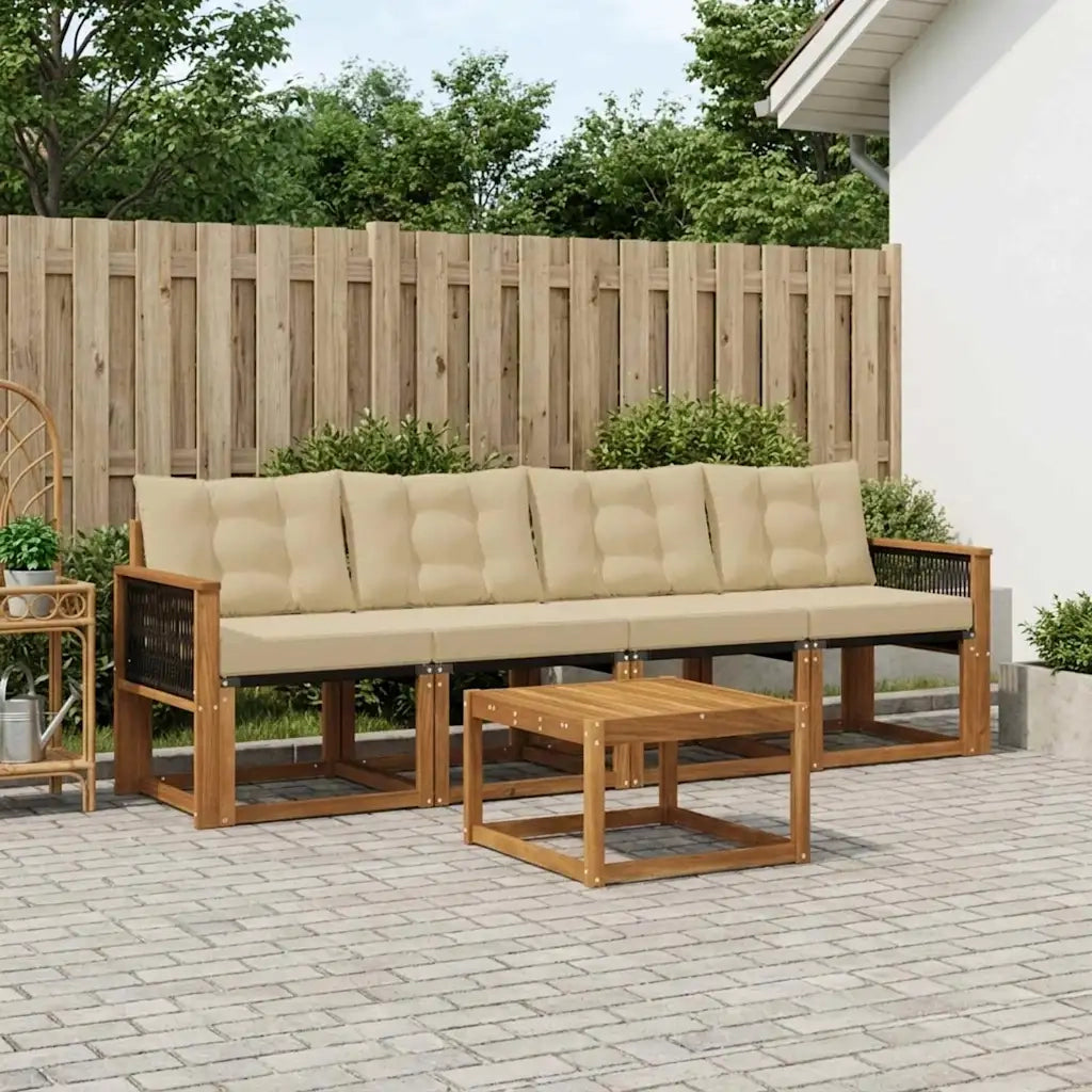 Set di divani da esterno con cuscino 5 pcs Naturale e Beige 3381761