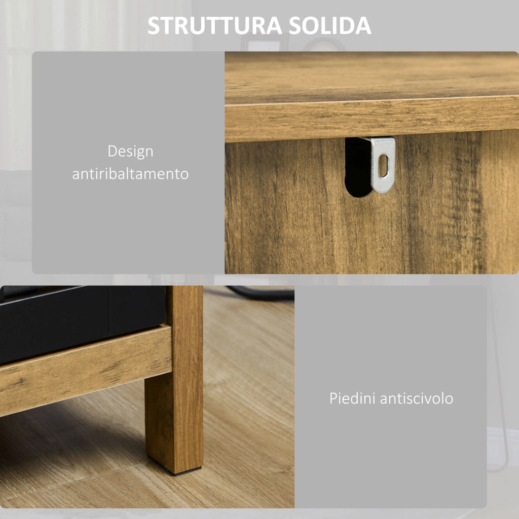 Credenza Moderna a 2 Ante in Vetro e Legno ¨C Minimal ¨C 60x35x120cm, Marrone