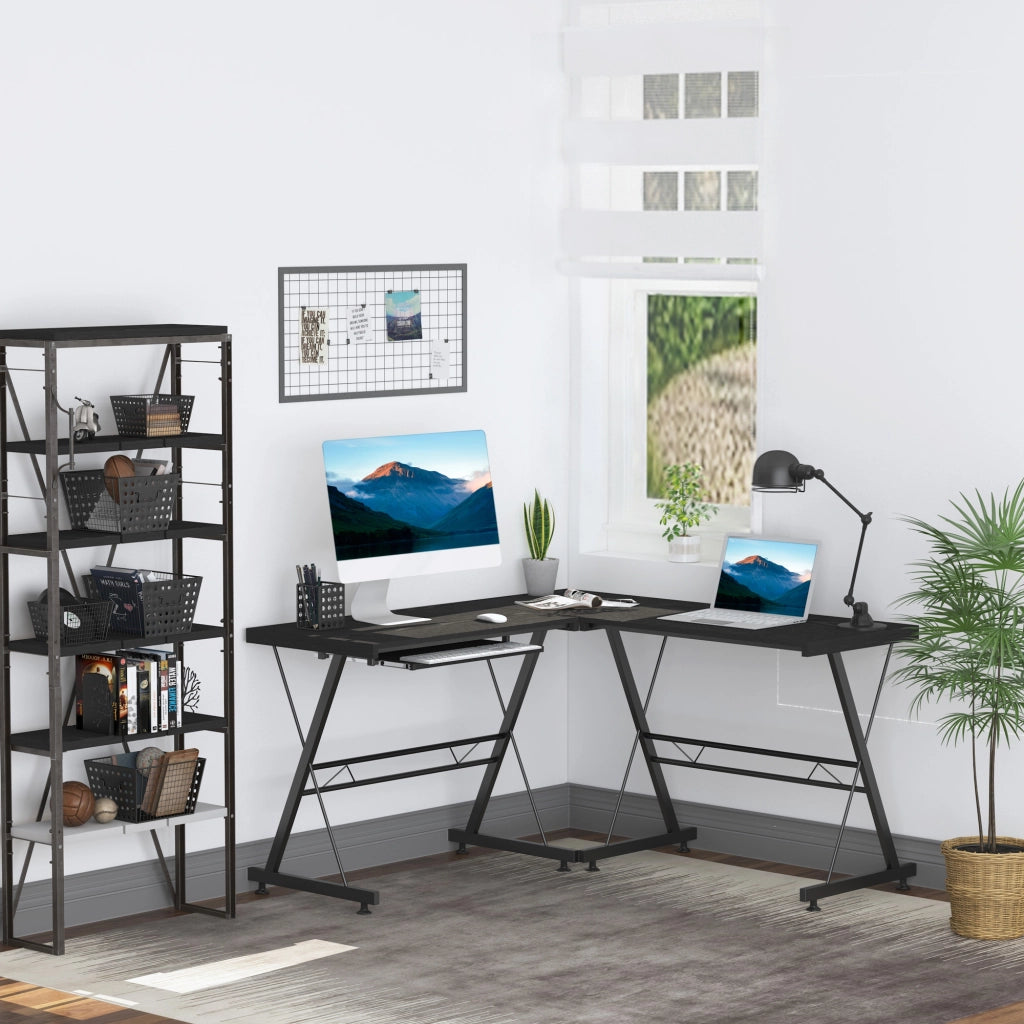 Scrivania Angolare Moderna Nera con Vano Tastiera ¨C zephmum ¨C L:130x130x73.5 cm Dritta:210x50x73.5 cm