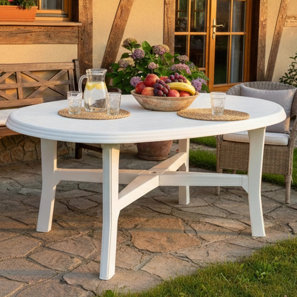Simmsville, Tavolo da Esterno 6 Posti Made in Italy, 165x110x72h cm Bianco