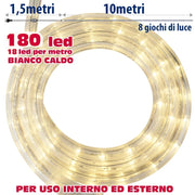 Tubo Luminoso a LED per Esterno Bianco Caldo 10 Metri con Controller Giochi Luce