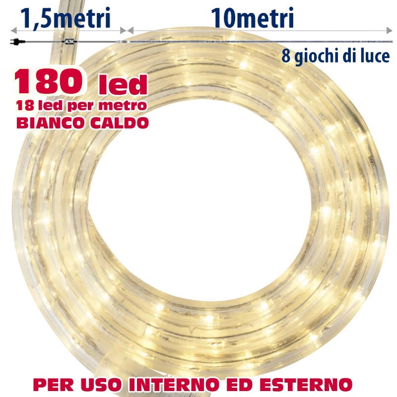 Tubo Luminoso a LED per Esterno Bianco Caldo 10 Metri con Controller Giochi Luce