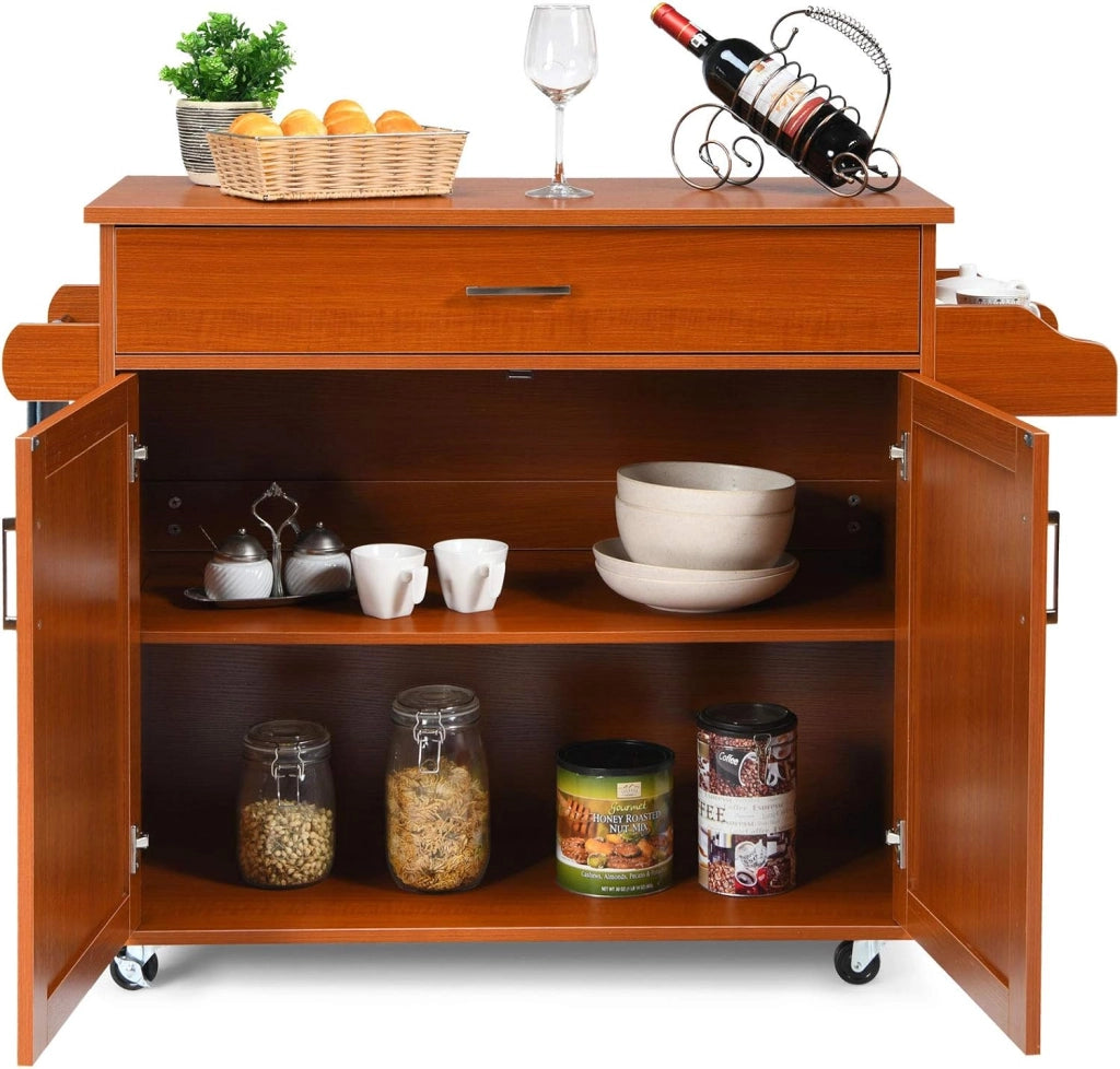 Carrello da cucina con piano di lavoro, armadio da cucina in legno con ruote, trolley da cucina con cassetto e ripiano regolabile, portaspezie, carrello da cucina, 116 x 40 x 85 cm