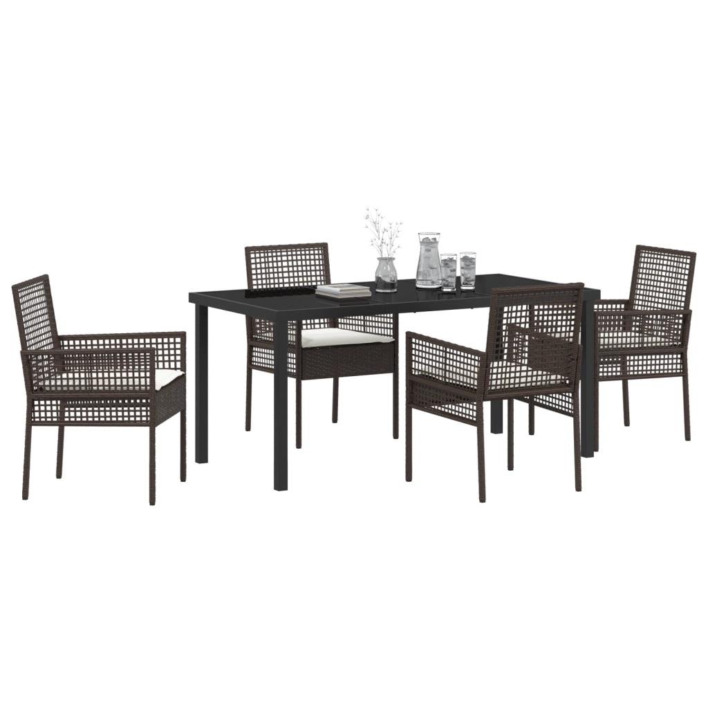Set da Pranzo da Giardino 5 Pezzi con Cuscini Marrone Polyrattan