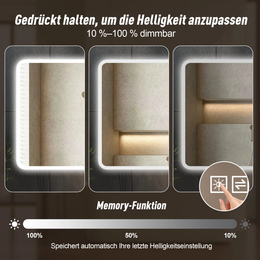 Specchio luminoso da bagno con bordo in vetro satinato luce frontale antiappannamento vetro temperato argento