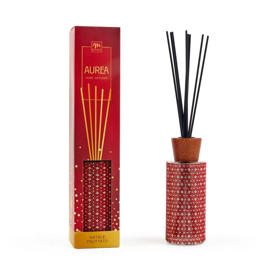 DIFFUSORE STRASS ROSSO, FRAGRANZA CHRISTMAS FRUIT IN VETRO 200 ML