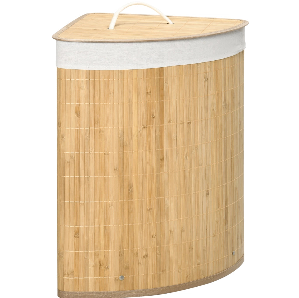 Cestino portabiancheria 38x38x57 cm con coperchio e sacco interno rimovibile in bambù naturale