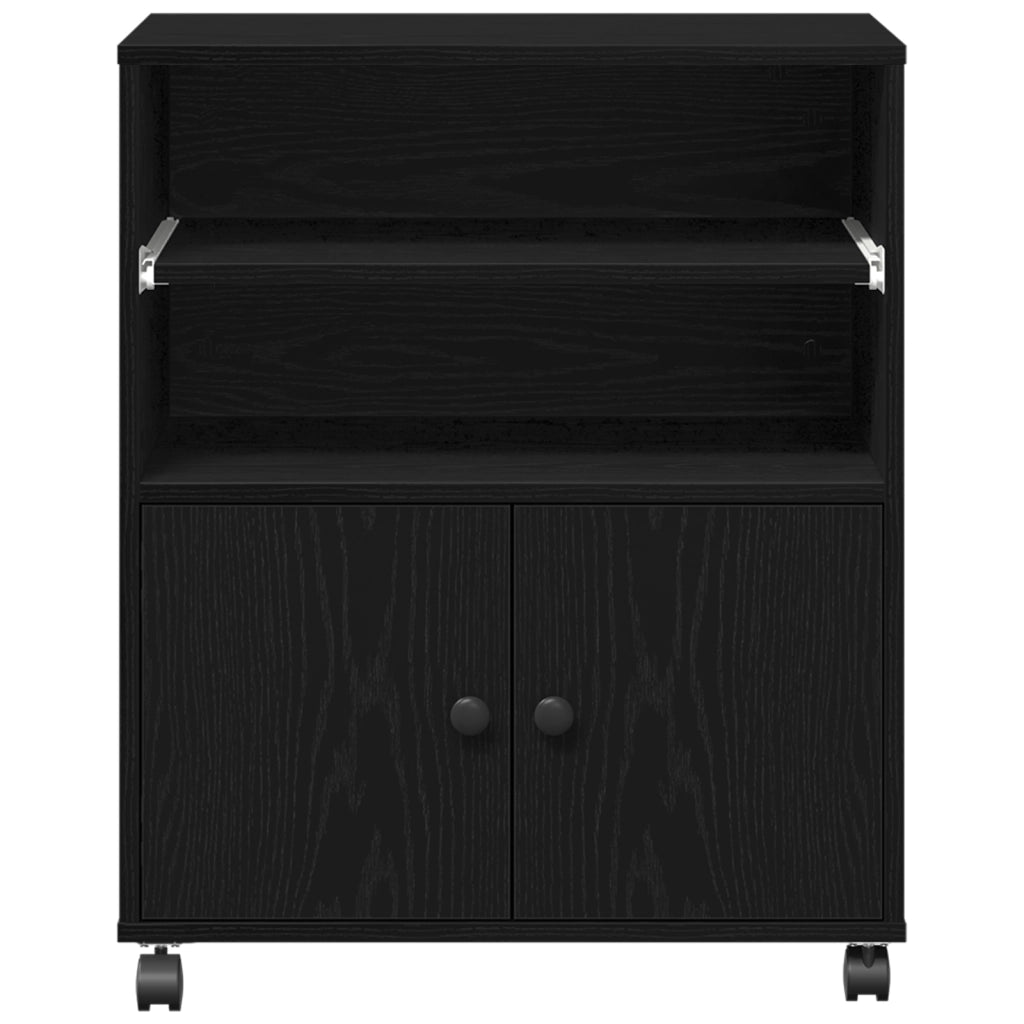 Supporto per stampante con ruote in rovere nero 60x48x74 cm