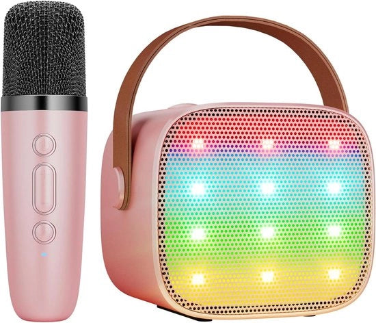 Set di karaoke - Macchina di karaoke Microfono wireless - Giocattolo - Riproduttore di karaoke portatile Bluetooth - Altoparlante di karaoke ricaricabile con Microfono - Lettore di musica con illuminazione - Giocattolo per bambine