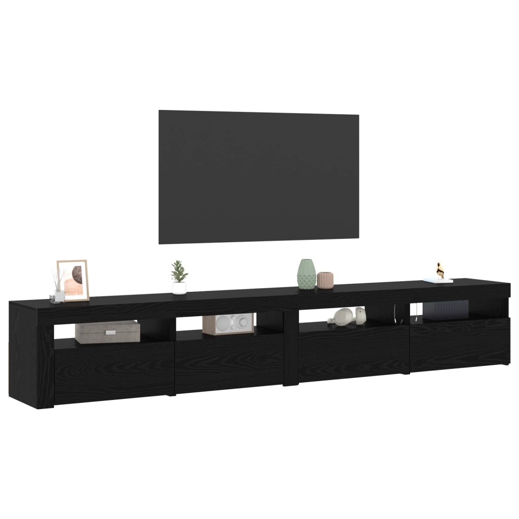 Set di mobili TV 3 pezzi  con luci LED in rovere nero in legno ingegnerizzato