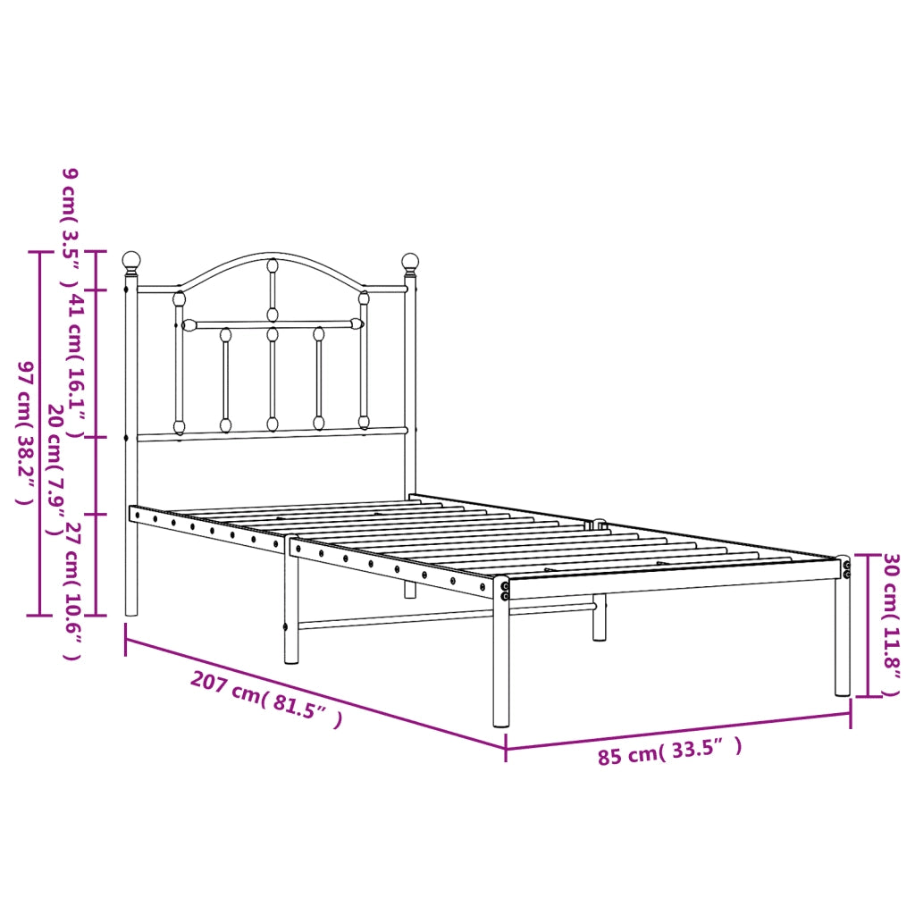 Giroletto con Testiera-Struttura Letto con testiera Metallo Bianco 80x200 cm 773042