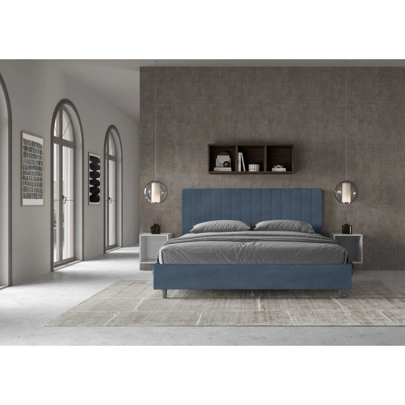 Letto imbottito Matrimoniale 190x200 cm Agueda - Contenitore,Microfibra,Blu