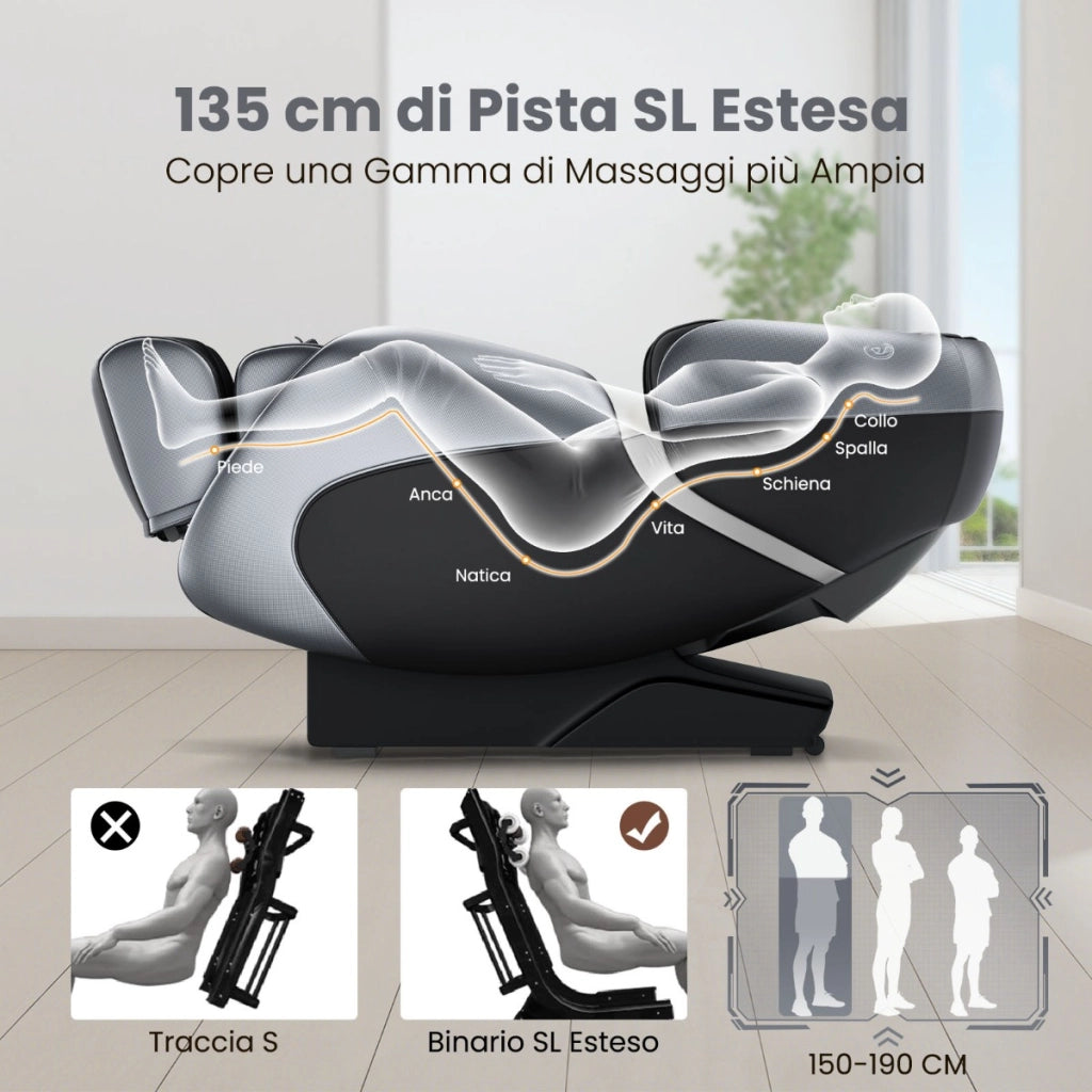 Sedia da massaggio con funzione di controllo vocale traccia SL sistema di riscaldamento incorporato-Sedia shiatsu a gravit¨¤ zero Nero