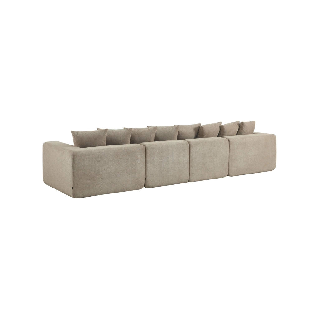 Divano modulare in tessuto ciniglia, 4 posti, beige scuro
