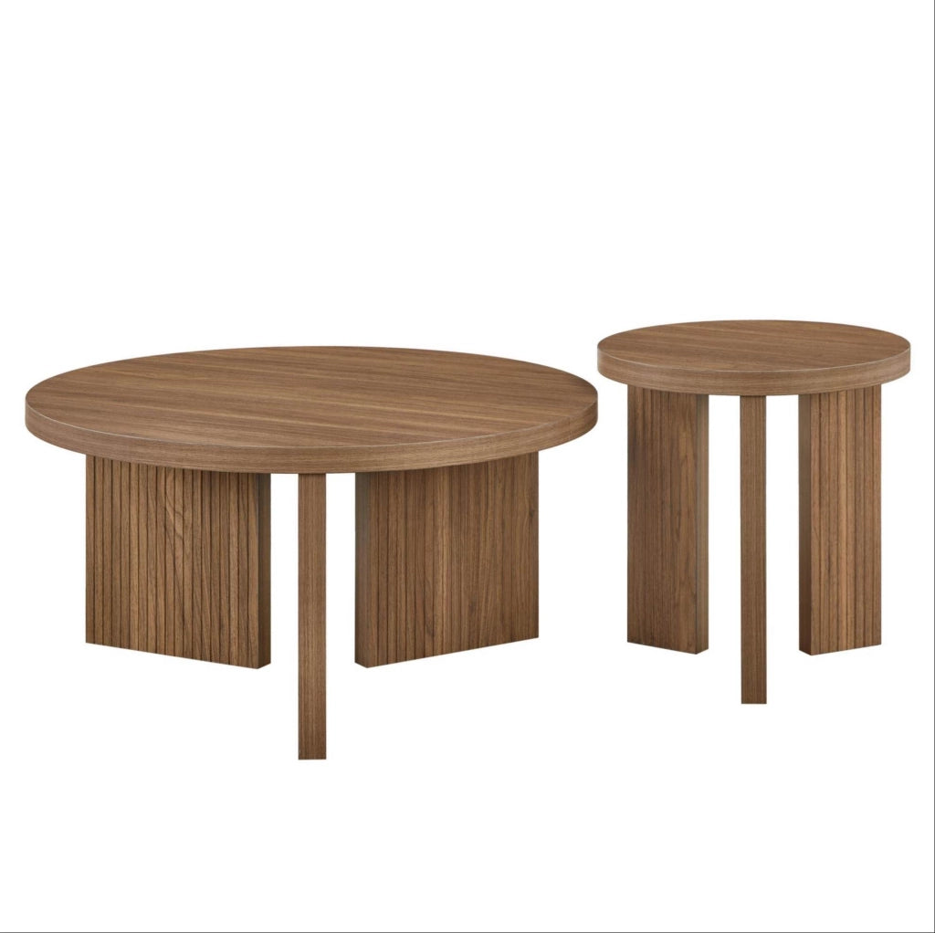 Set di 2 tavolini da caffè con struttura scanalata in MDF marrone noce