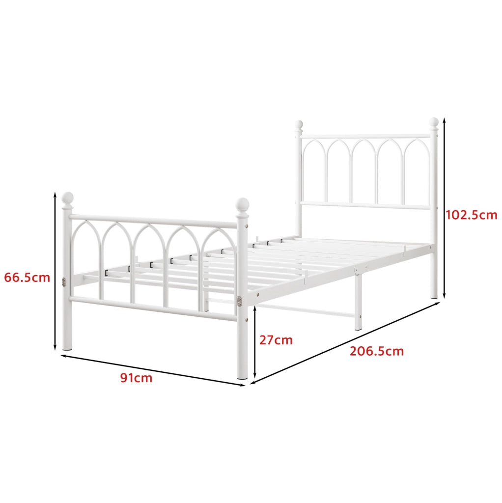 Letto singolo in ferro bianco con rete a doghe in metallo 208x90x102 cm