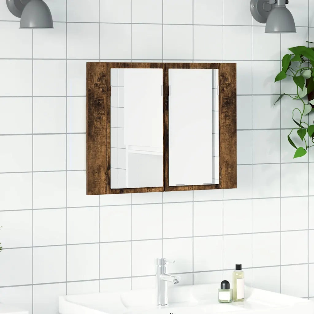 Mobile a Specchio LED-Armadietto a Specchio Rovere Fumo 60x12x45 cm Legno Multistrato