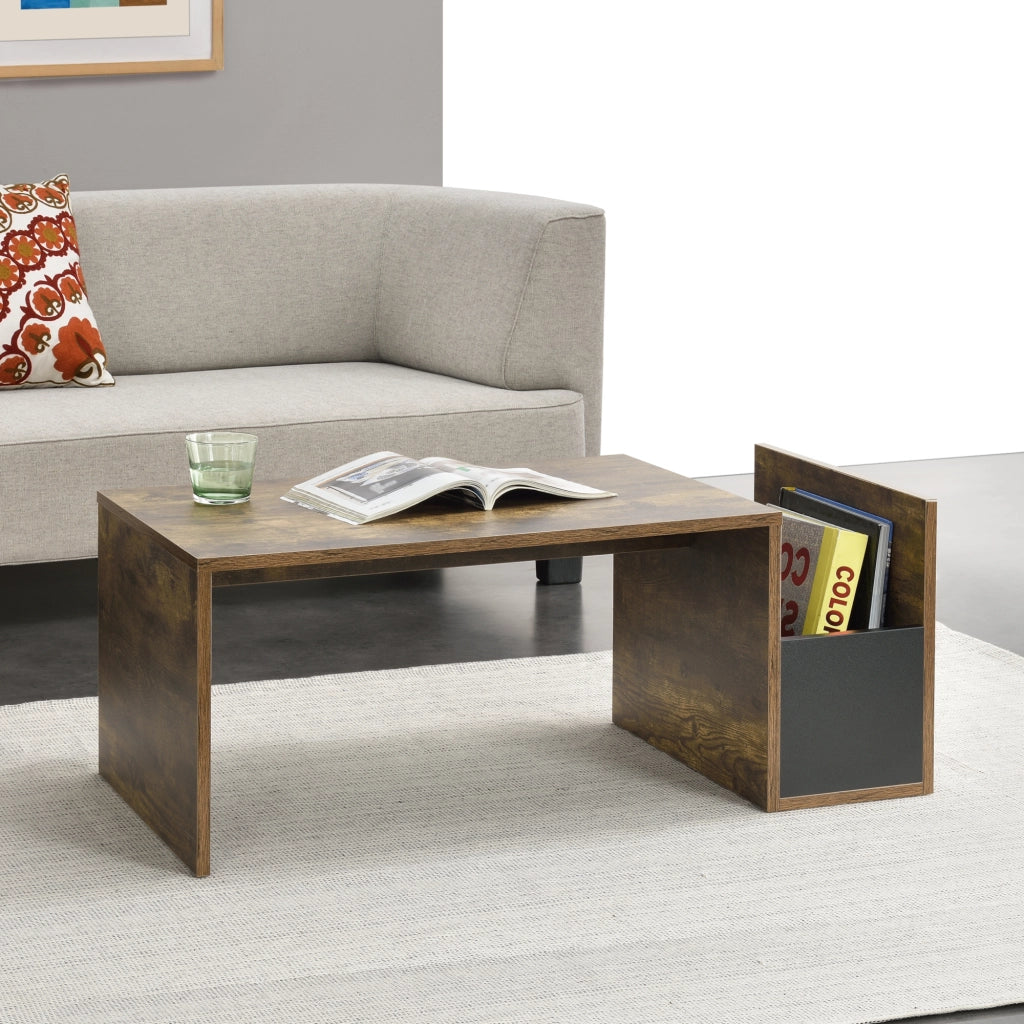 Tavolino da Salotto Bollnäs con Vano Aperto Laterale 90 x 45 x 35 cm - Effetto Rovere Scuro [en.casa]