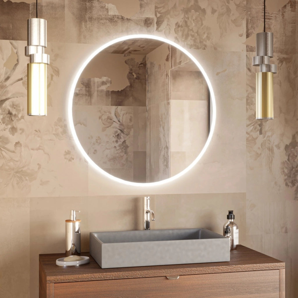 Specchio bagno retroilluminato led rotondo a filo lucido 70 80 luzon, misura 80