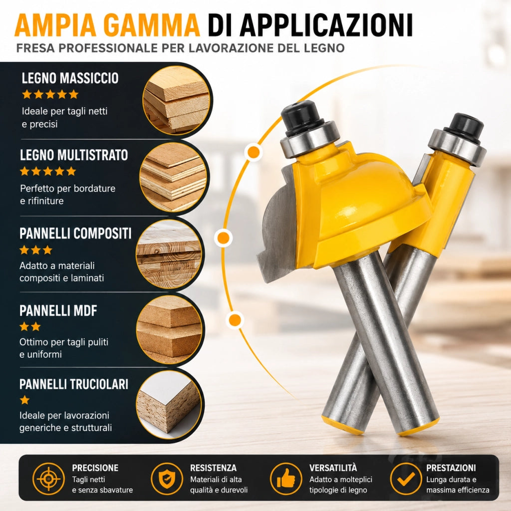 Kit Set 35 Frese Fresa Fresatrice Pantografo Punte per Legno Gambo 8 mm 610103