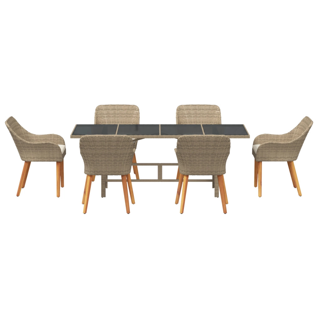 Set da Pranzo in Giardino 7 Pezzi Beige Rattan Universale